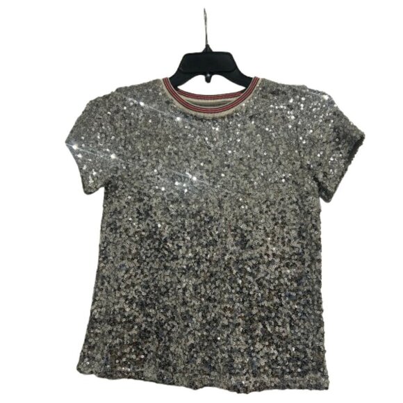 Nordstrom 1901 Silver Sequins Top Girls Size L 10/12 - Picture 1 of 8